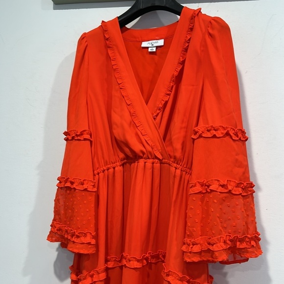 Alexis Red Orange Ruffled Angel Sleeve Maxi Dress women’s oversized small - Picture 2 of 7